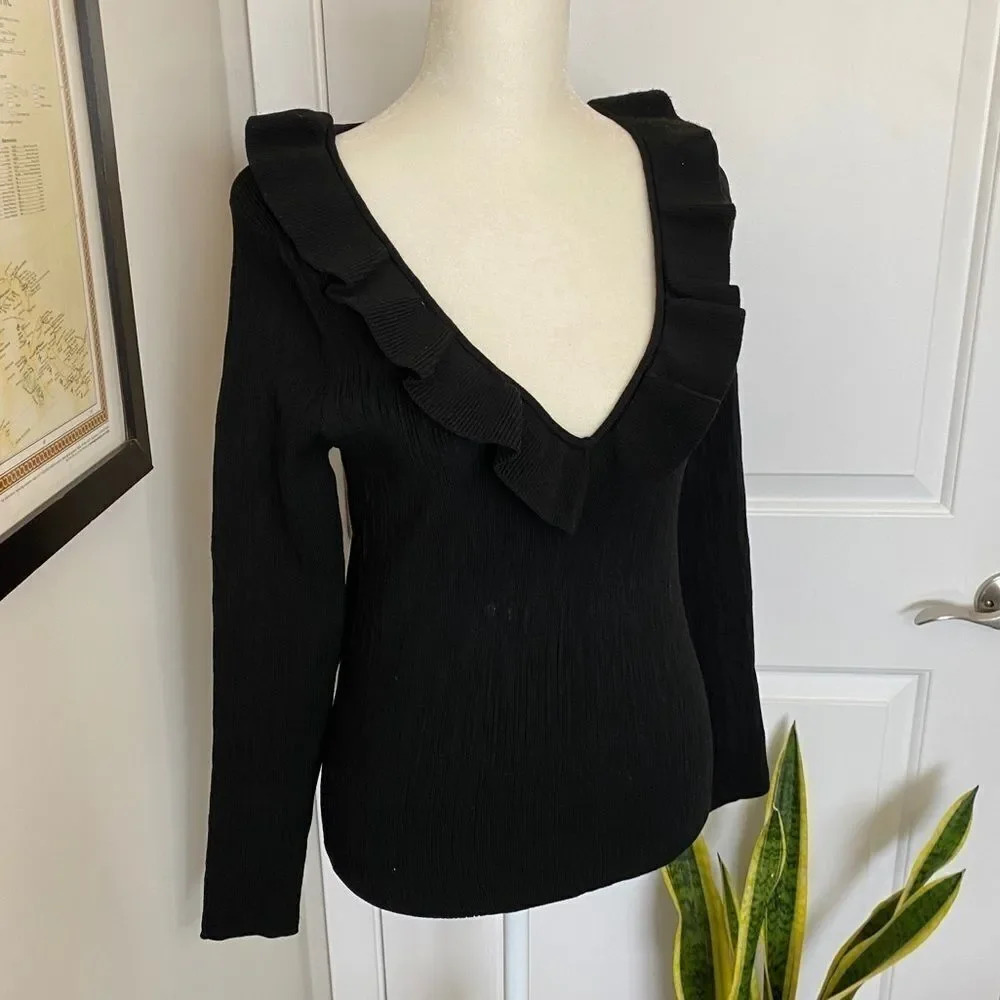 NWT Current Air Ribbed Ruffle V-Neck Sweater - Picture 2 of 12